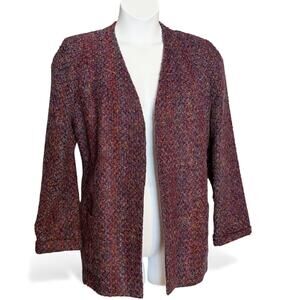 Vintage Adrian Avery Purple Boucle Open Front Coat Wool Mohair Blend Boho Size M